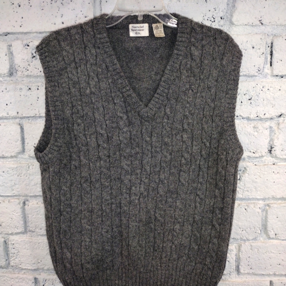 VTG Nantucket Sportswear LTD Shetland Wool Cable Knit Sweater vest Large